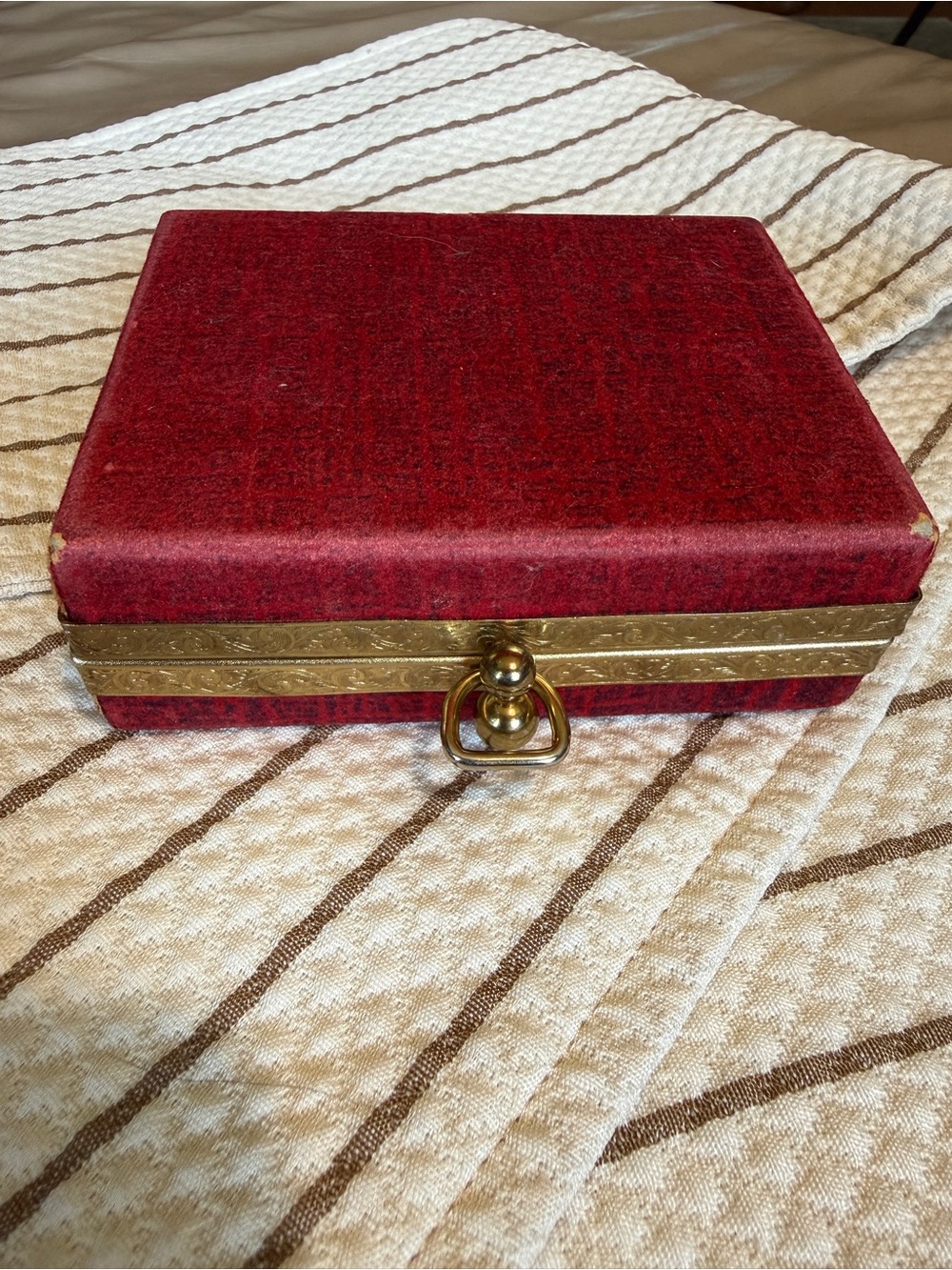 Vintage Red Jewelry Box with Gold Trim